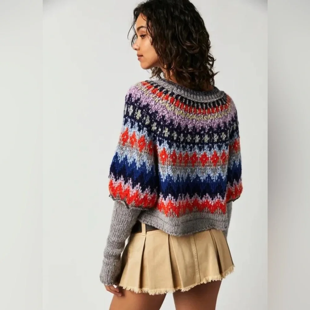 Free People Home For The Holidays Wool Blend Sweater Size Large NWT Gray Combo - Picture 3 of 11